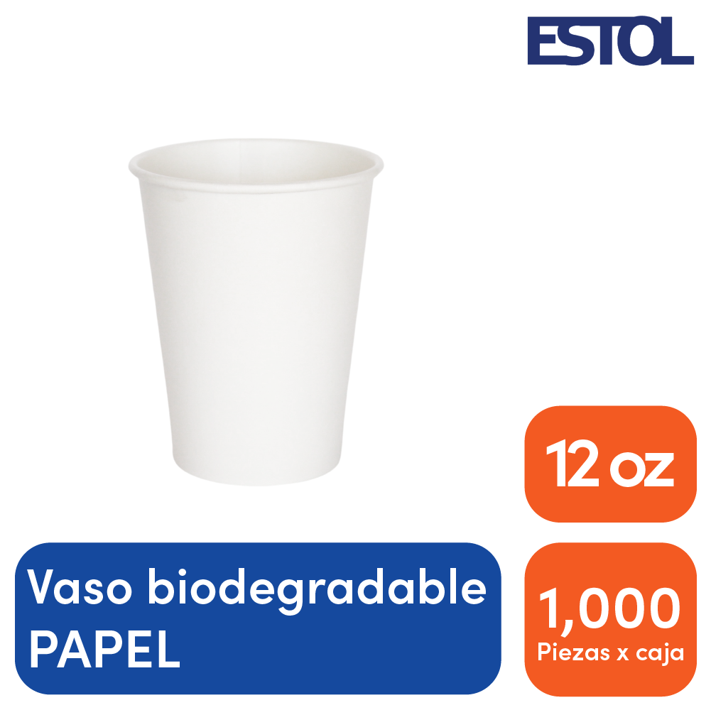Vaso papel 12 oz Blanco compostable Linea D