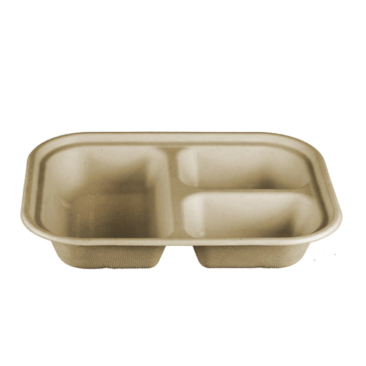 Contenedor compostable rectangular con division, color cafe natural, de 10 x 8 cm
