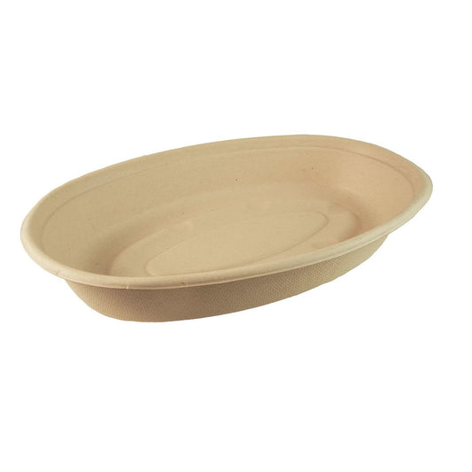 Contenedor compostable ovalado, color cafe natural, de 24 oz