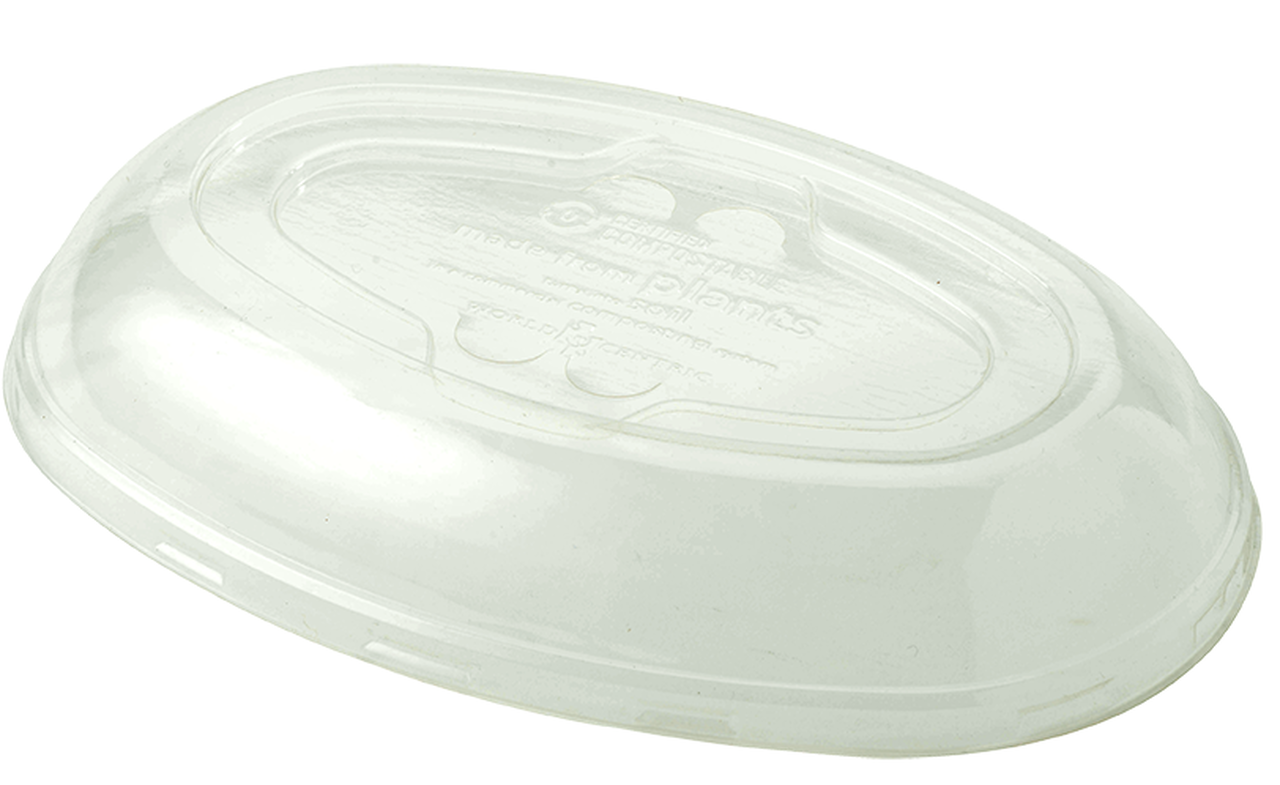 Tapa compostable transparente ovalada para contenedor de 24 oz