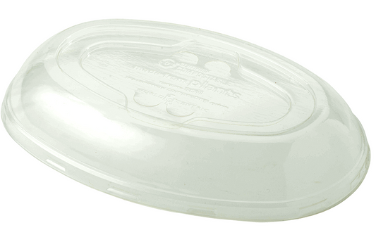 Tapa compostable transparente ovalada para contenedor de 24 oz