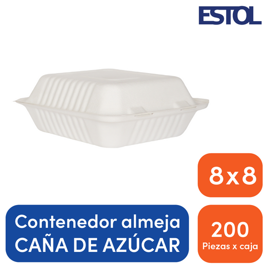 Contenedor compostable caña 8x8