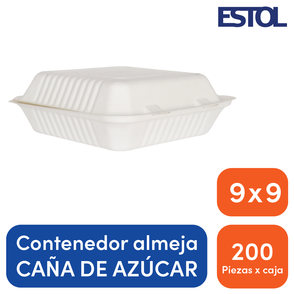 Contenedor compostable caña 9x9