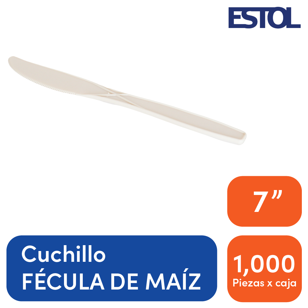 Cuchillo compostable, color beige natural, de 7 pulgadas