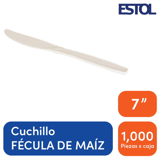 Cuchillo compostable, color beige natural, de 7 pulgadas
