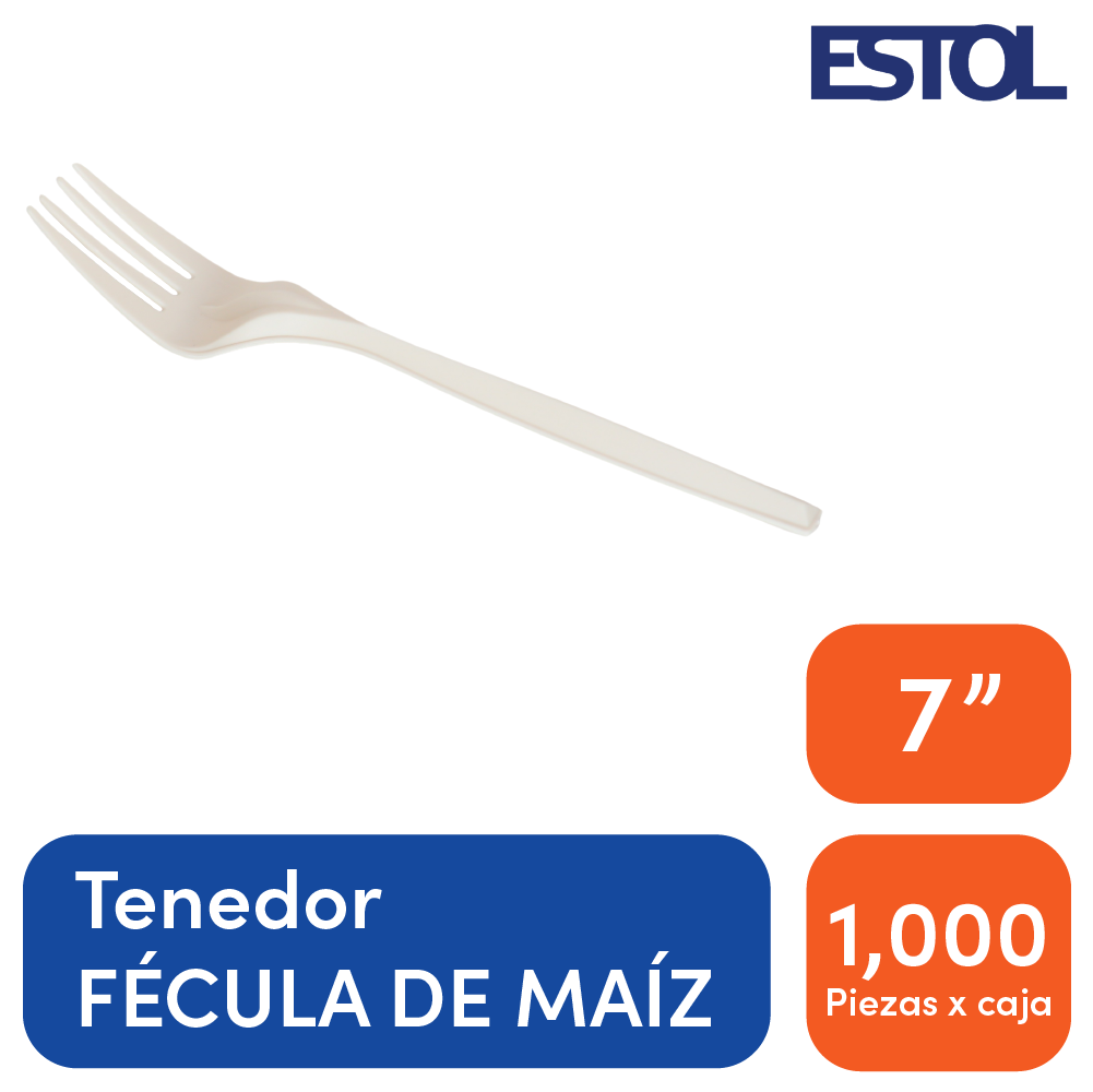 Tenedor compostable, color beige natural, de 7 pulgadas