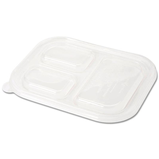 Tapa compostable transparente con divison para contenedor de 10 x 8 cm