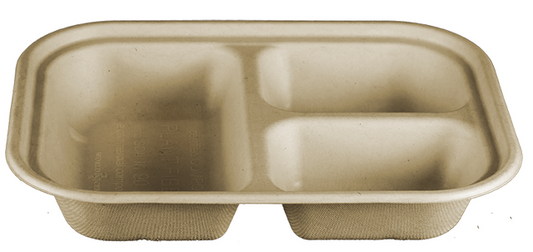 Contenedor compostable rectangular con division, color cafe natural, de 10 x 8 cm