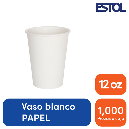 Vaso bebida caliente papel 12 oz blanco  Linea D ESTOL
