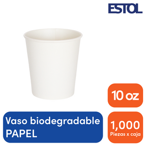 Vaso de papel blanco biodegradable de 10 oz.