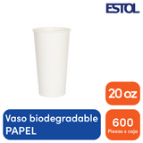 Vaso de papel blanco biodegradable de 20 oz.
